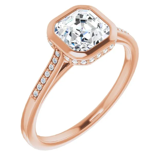 Cubic Zirconia Engagement Ring- The Adalynn (Customizable Cathedral-Bezel Asscher Cut Style with Under-halo and Shared Prong Band)