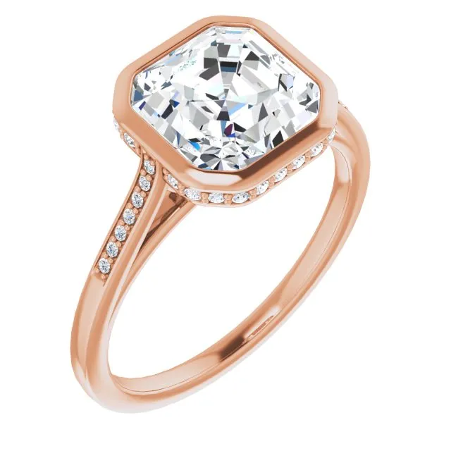 Cubic Zirconia Engagement Ring- The Adalynn (Customizable Cathedral-Bezel Asscher Cut Style with Under-halo and Shared Prong Band)