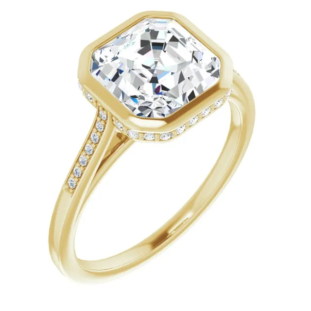 Cubic Zirconia Engagement Ring- The Adalynn (Customizable Cathedral-Bezel Asscher Cut Style with Under-halo and Shared Prong Band)