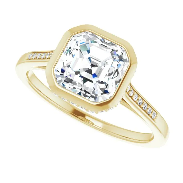 Cubic Zirconia Engagement Ring- The Adalynn (Customizable Cathedral-Bezel Asscher Cut Style with Under-halo and Shared Prong Band)