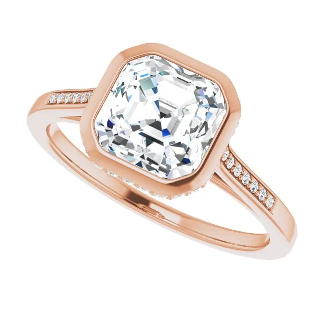 Cubic Zirconia Engagement Ring- The Adalynn (Customizable Cathedral-Bezel Asscher Cut Style with Under-halo and Shared Prong Band)