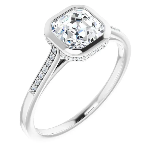 Cubic Zirconia Engagement Ring- The Adalynn (Customizable Cathedral-Bezel Asscher Cut Style with Under-halo and Shared Prong Band)