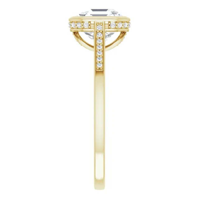 Cubic Zirconia Engagement Ring- The Adalynn (Customizable Cathedral-Bezel Asscher Cut Style with Under-halo and Shared Prong Band)