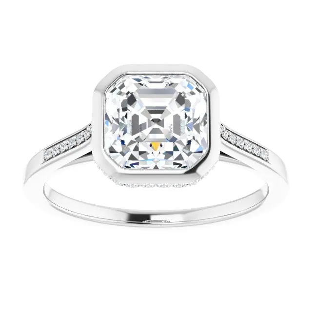 Cubic Zirconia Engagement Ring- The Adalynn (Customizable Cathedral-Bezel Asscher Cut Style with Under-halo and Shared Prong Band)