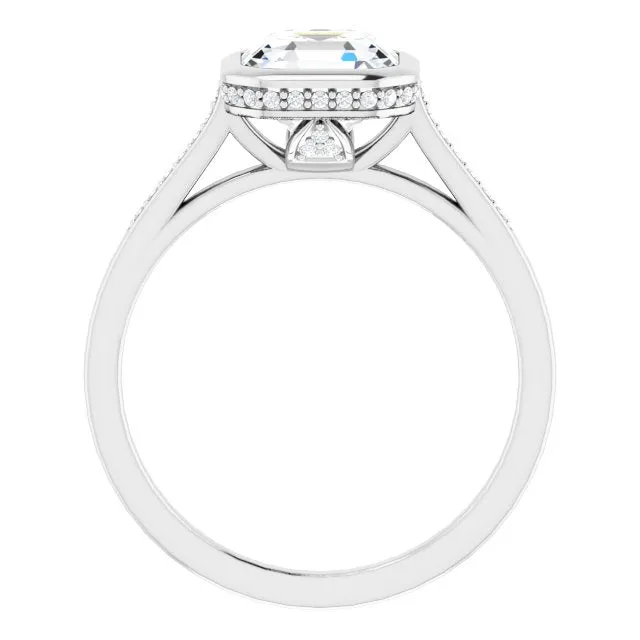 Cubic Zirconia Engagement Ring- The Adalynn (Customizable Cathedral-Bezel Asscher Cut Style with Under-halo and Shared Prong Band)