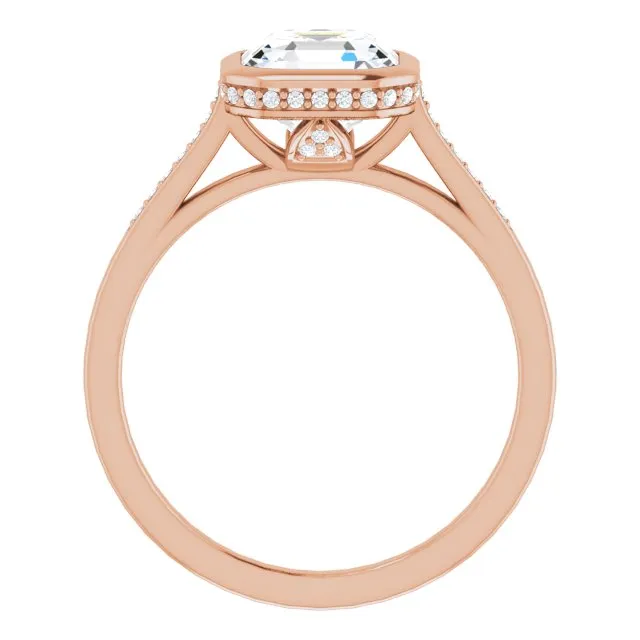 Cubic Zirconia Engagement Ring- The Adalynn (Customizable Cathedral-Bezel Asscher Cut Style with Under-halo and Shared Prong Band)