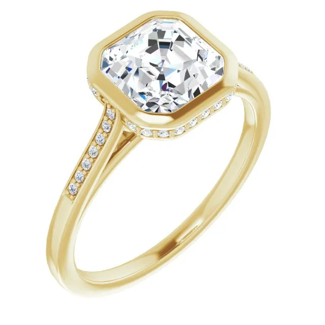 Cubic Zirconia Engagement Ring- The Adalynn (Customizable Cathedral-Bezel Asscher Cut Style with Under-halo and Shared Prong Band)