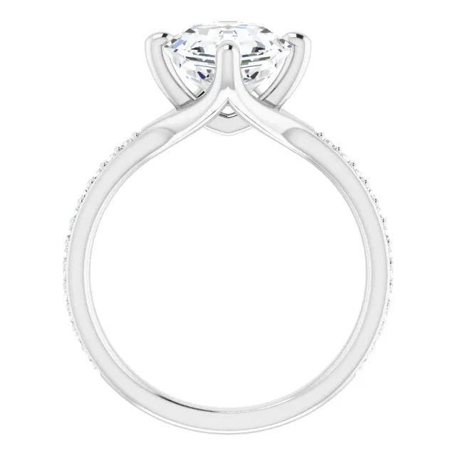 Cubic Zirconia Engagement Ring- The Ashanti (Customizable Asscher Cut Design featuring Thin Band and Shared-Prong Round Accents)