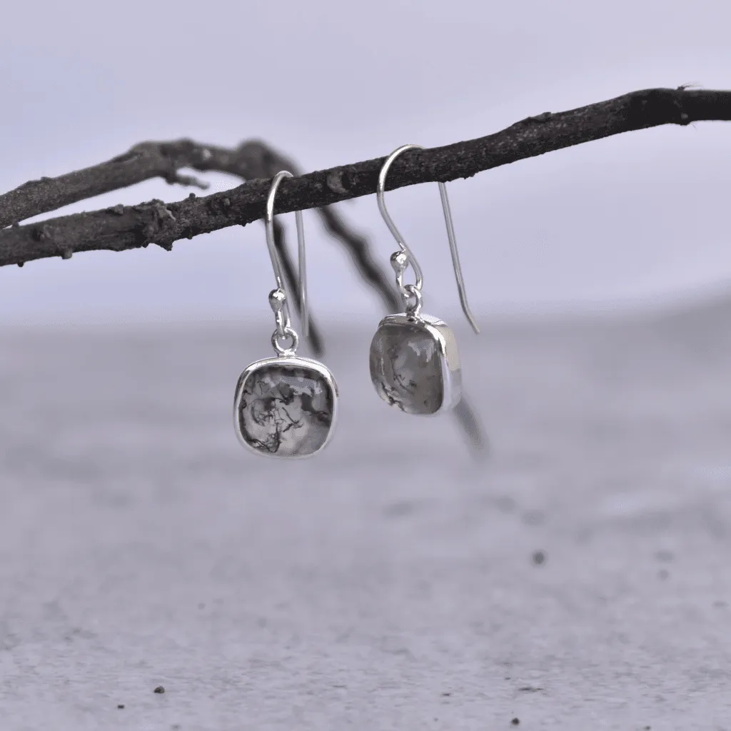 Cushion Conquer - Moss Agate Earrings