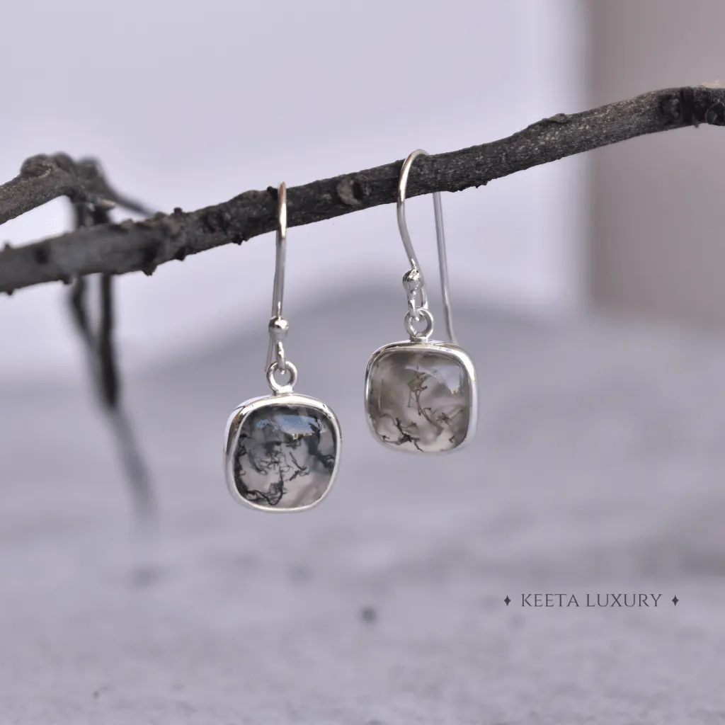 Cushion Conquer - Moss Agate Earrings