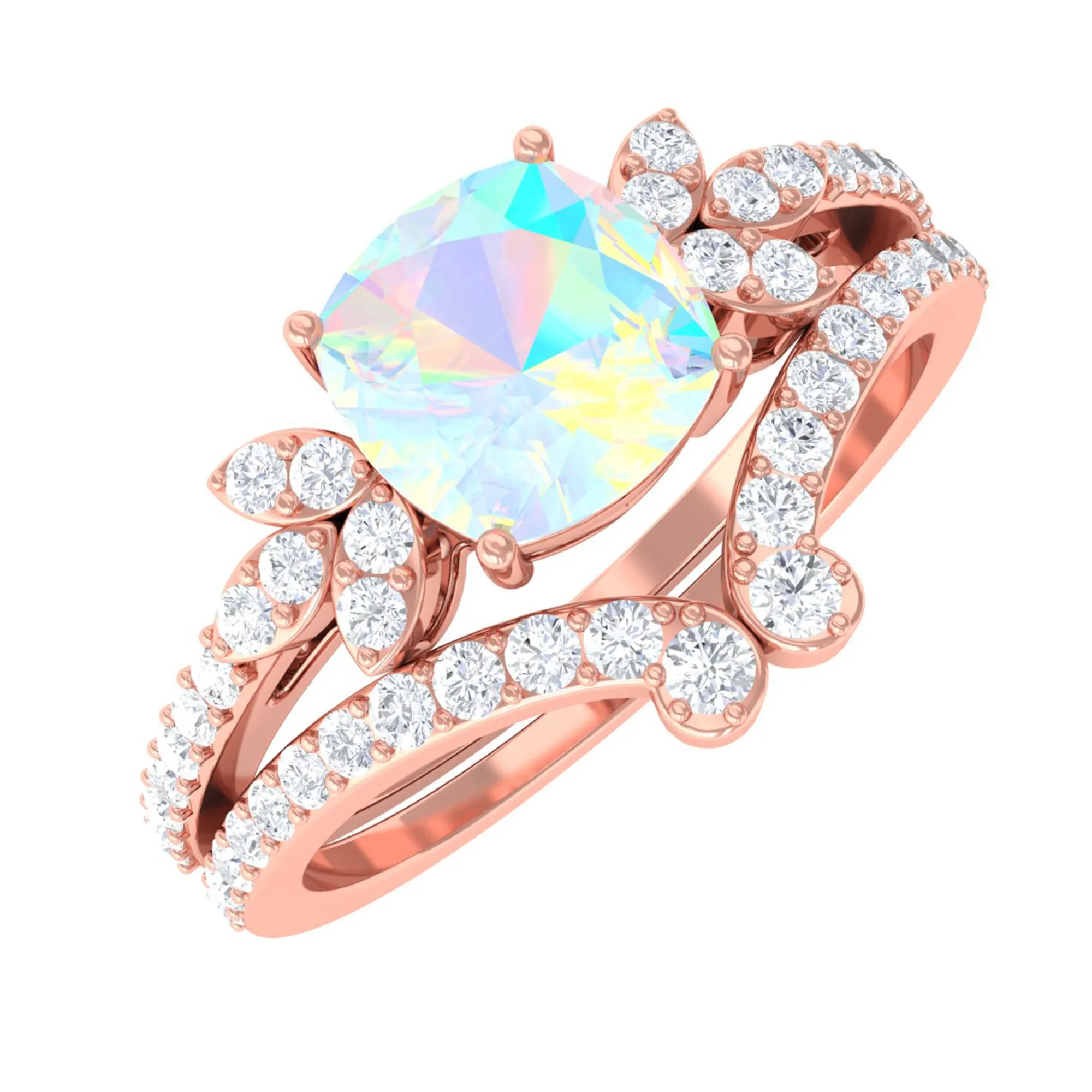 Cushion Cut Ethiopian Opal and Diamond Bridal Ring Set