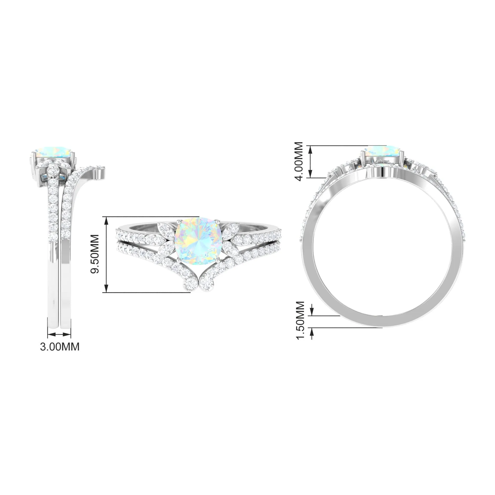 Cushion Cut Ethiopian Opal and Diamond Bridal Ring Set