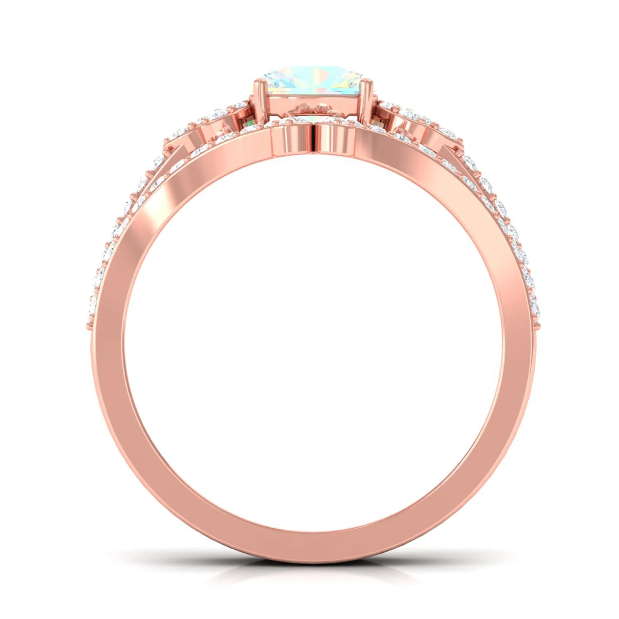 Cushion Cut Ethiopian Opal and Diamond Bridal Ring Set