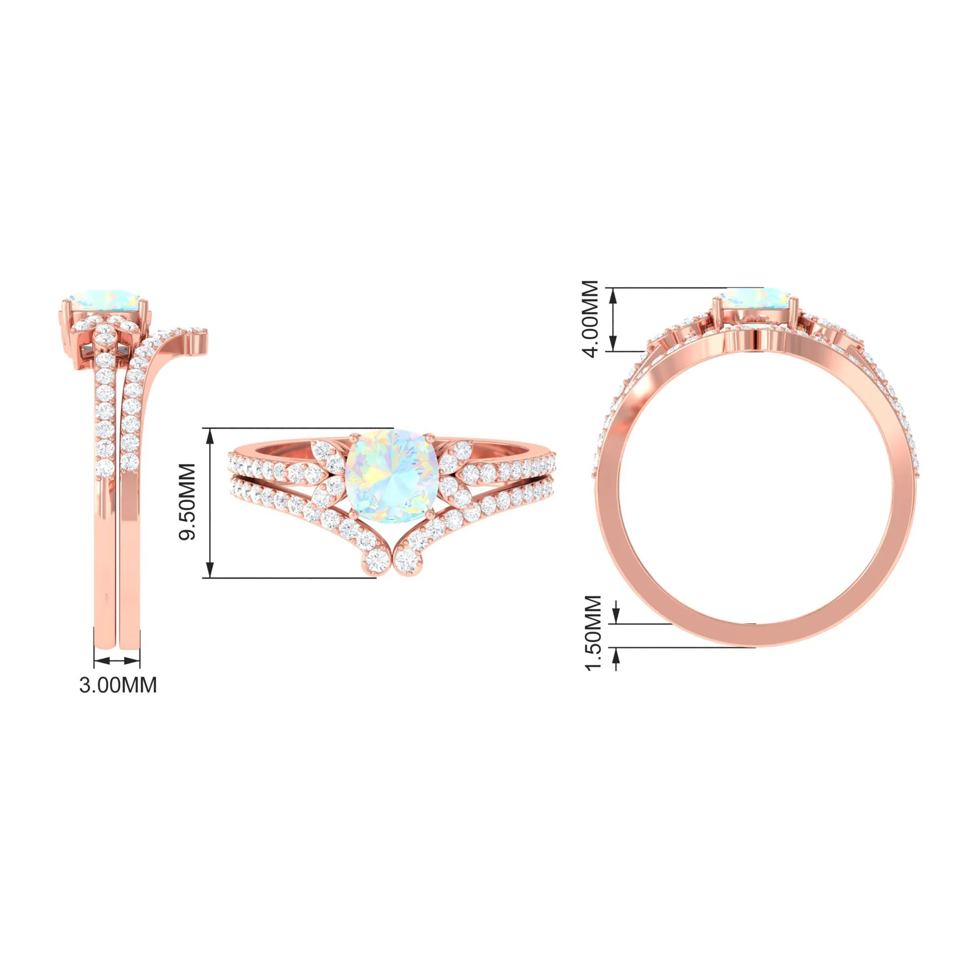 Cushion Cut Ethiopian Opal and Diamond Bridal Ring Set