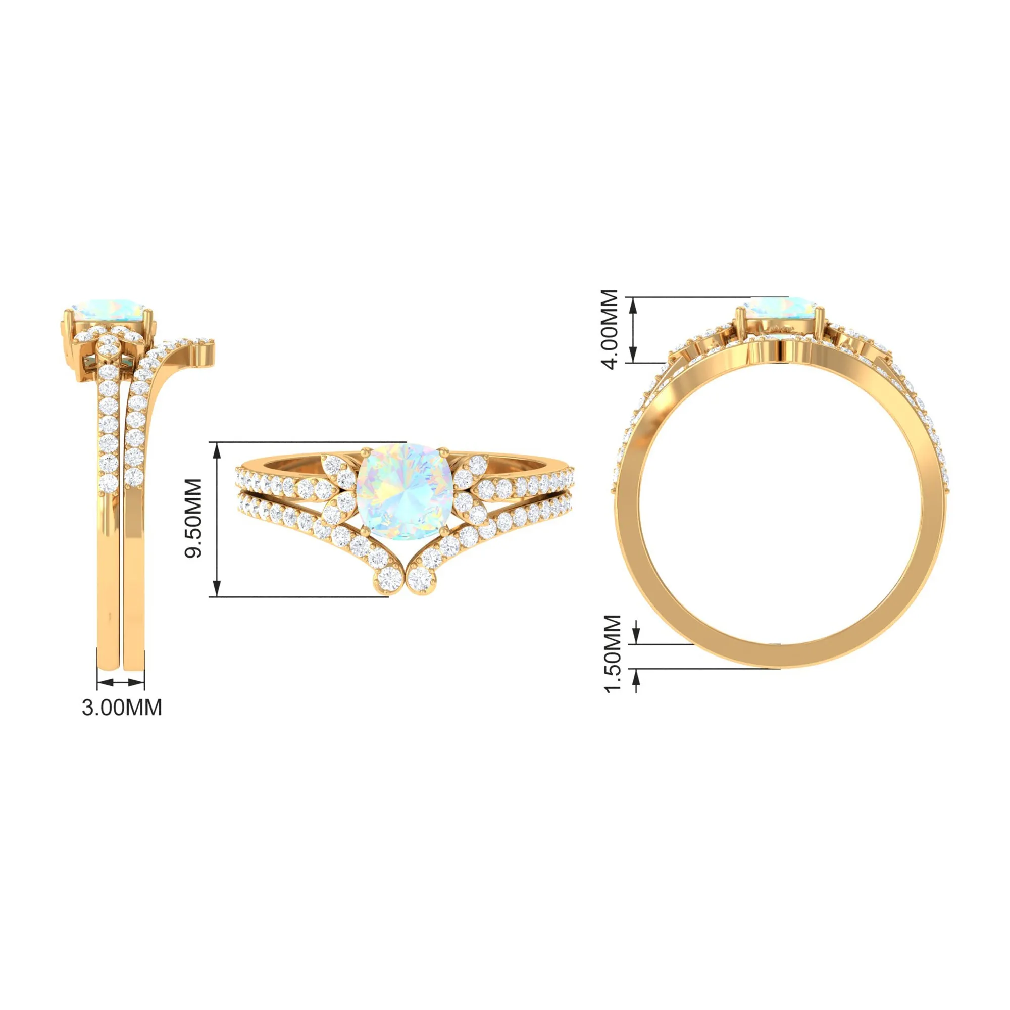 Cushion Cut Ethiopian Opal and Diamond Bridal Ring Set