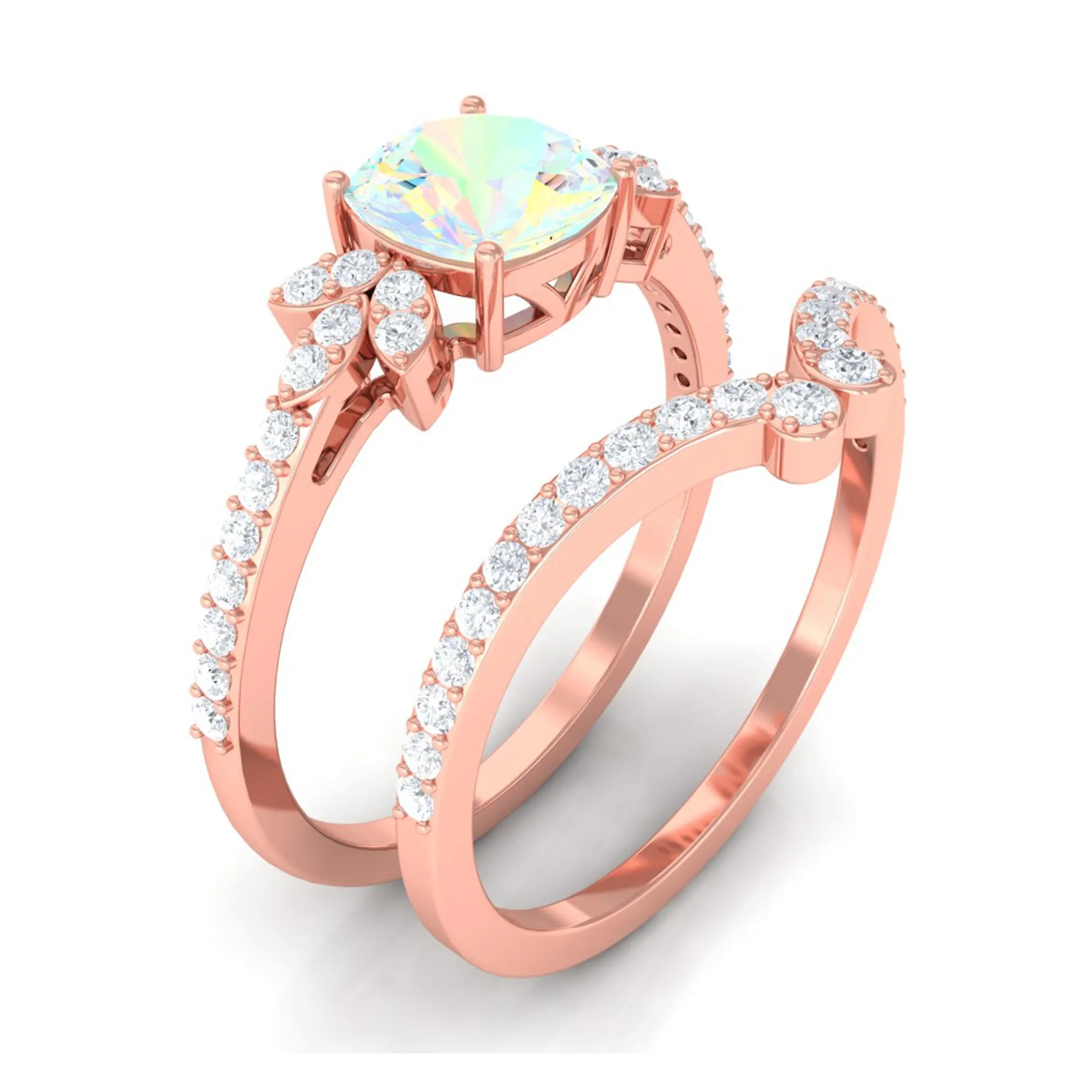 Cushion Cut Ethiopian Opal and Diamond Bridal Ring Set