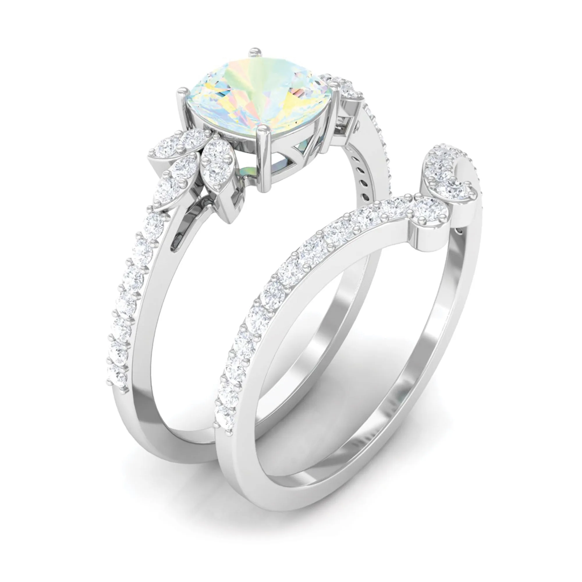 Cushion Cut Ethiopian Opal and Diamond Bridal Ring Set