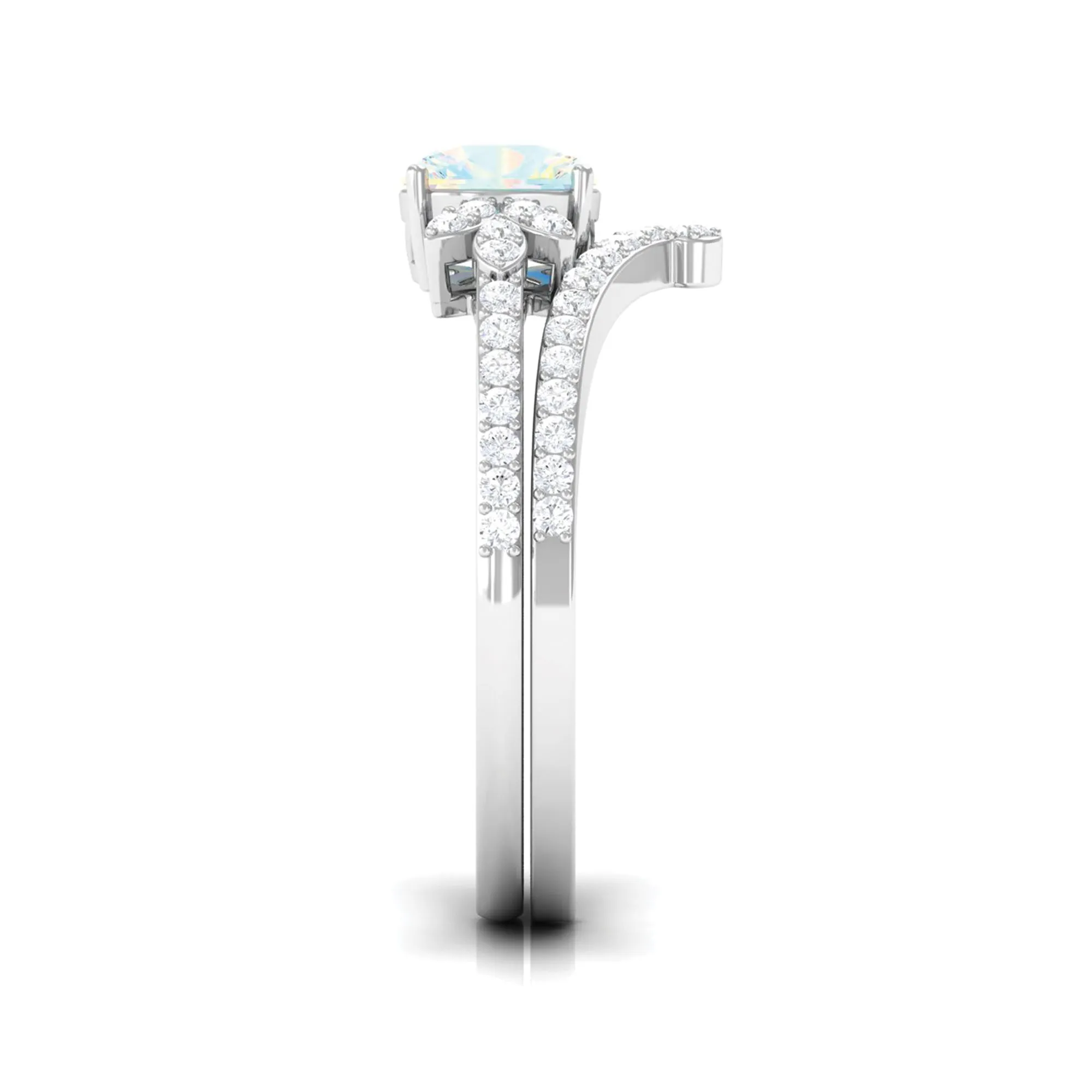 Cushion Cut Ethiopian Opal and Diamond Bridal Ring Set