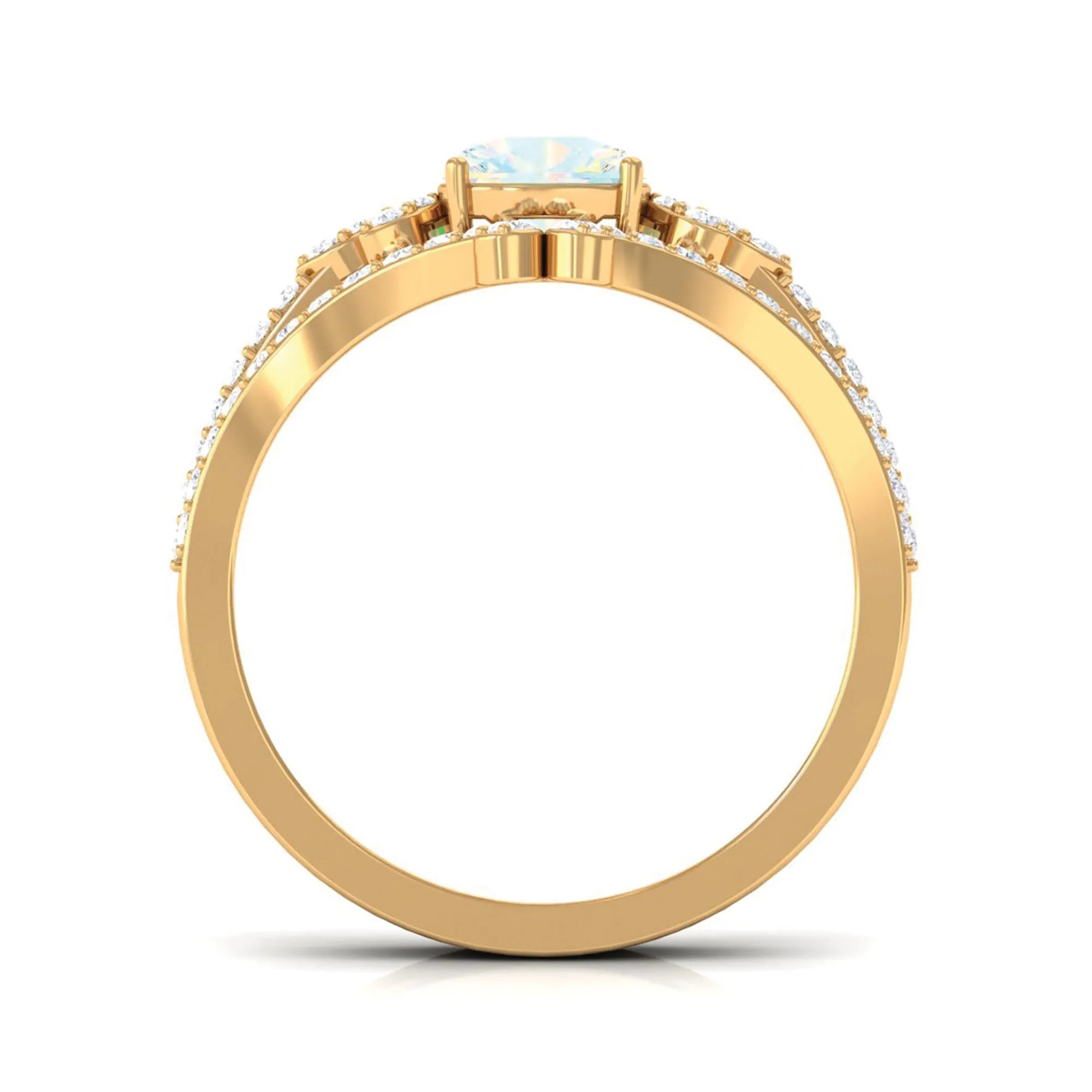 Cushion Cut Ethiopian Opal and Diamond Bridal Ring Set