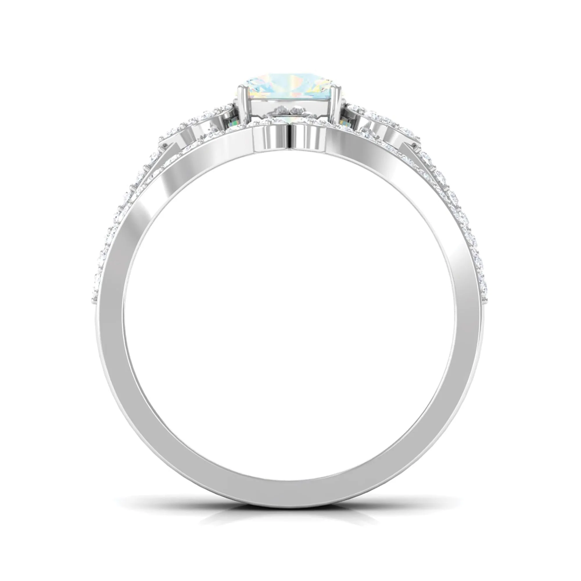 Cushion Cut Ethiopian Opal and Diamond Bridal Ring Set