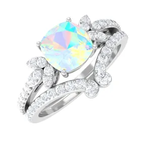 Cushion Cut Ethiopian Opal and Diamond Bridal Ring Set