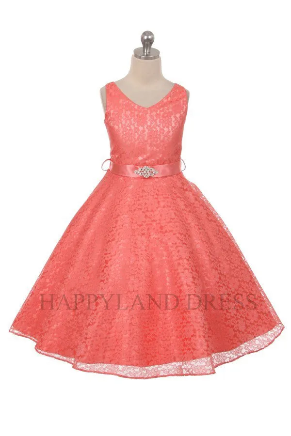 D742 Mint V Neck Lace Dress