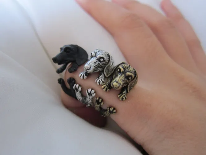 Dachshund Dog Ring; Animal Wrap Ring; Puppy Dog Ring; Adjustable Puppy Dog Ring