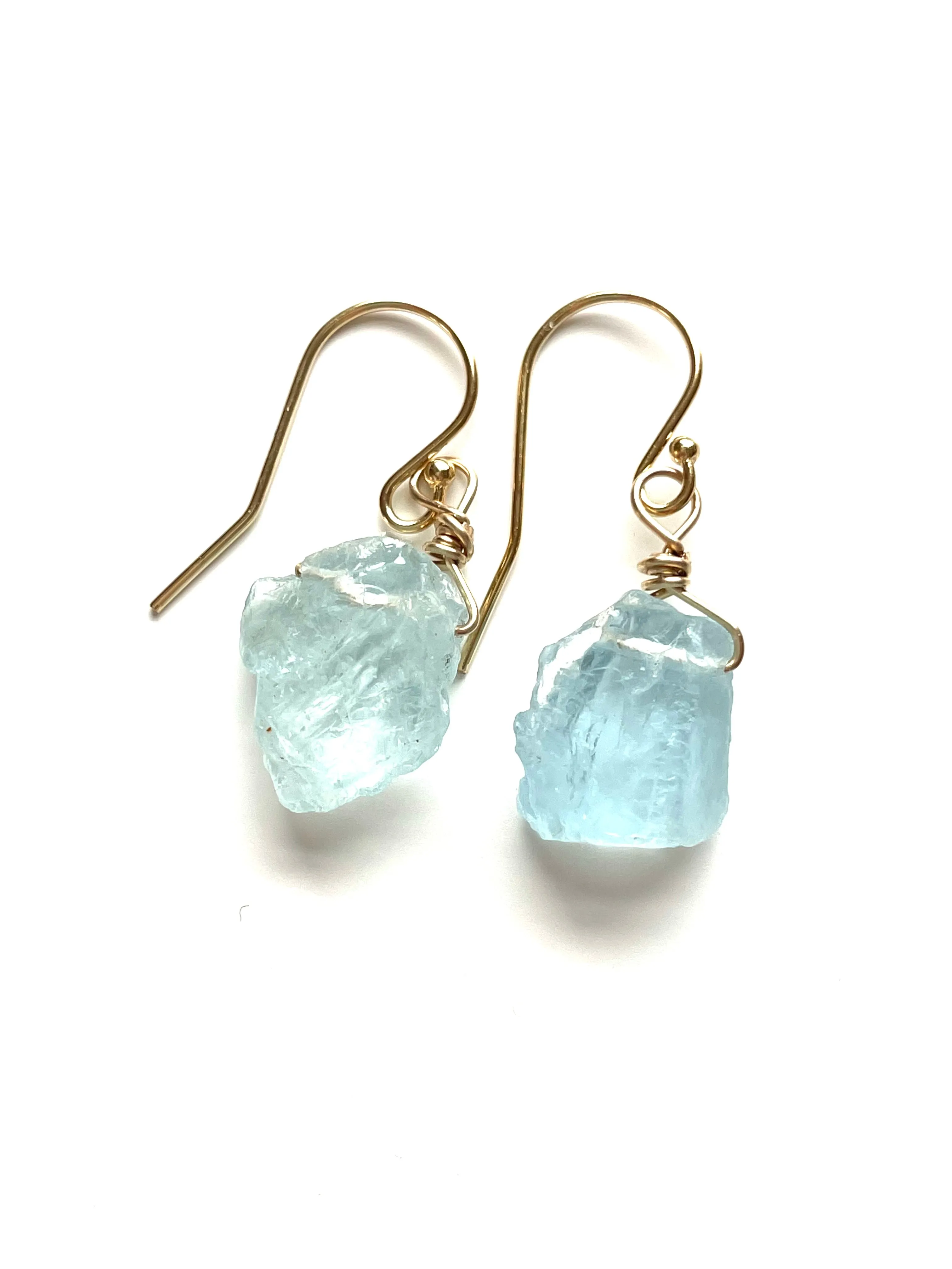 Dainty Raw Natural Aquamarine Earrings Gold Filled or Sterling Silver
