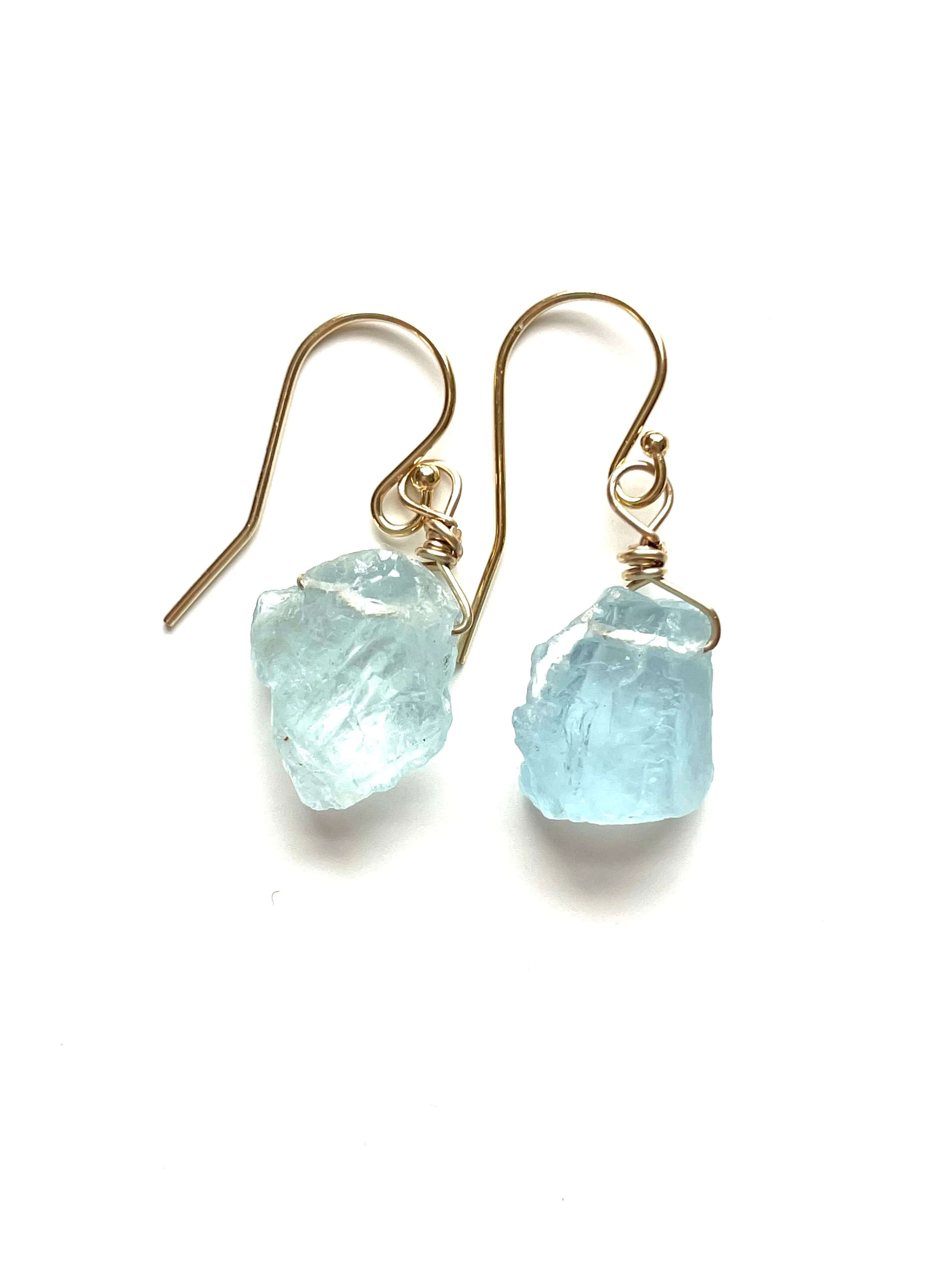 Dainty Raw Natural Aquamarine Earrings Gold Filled or Sterling Silver