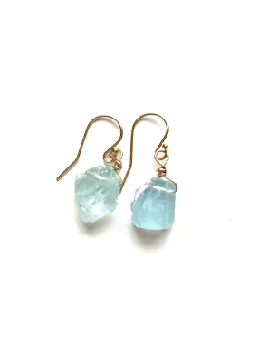 Dainty Raw Natural Aquamarine Earrings Gold Filled or Sterling Silver