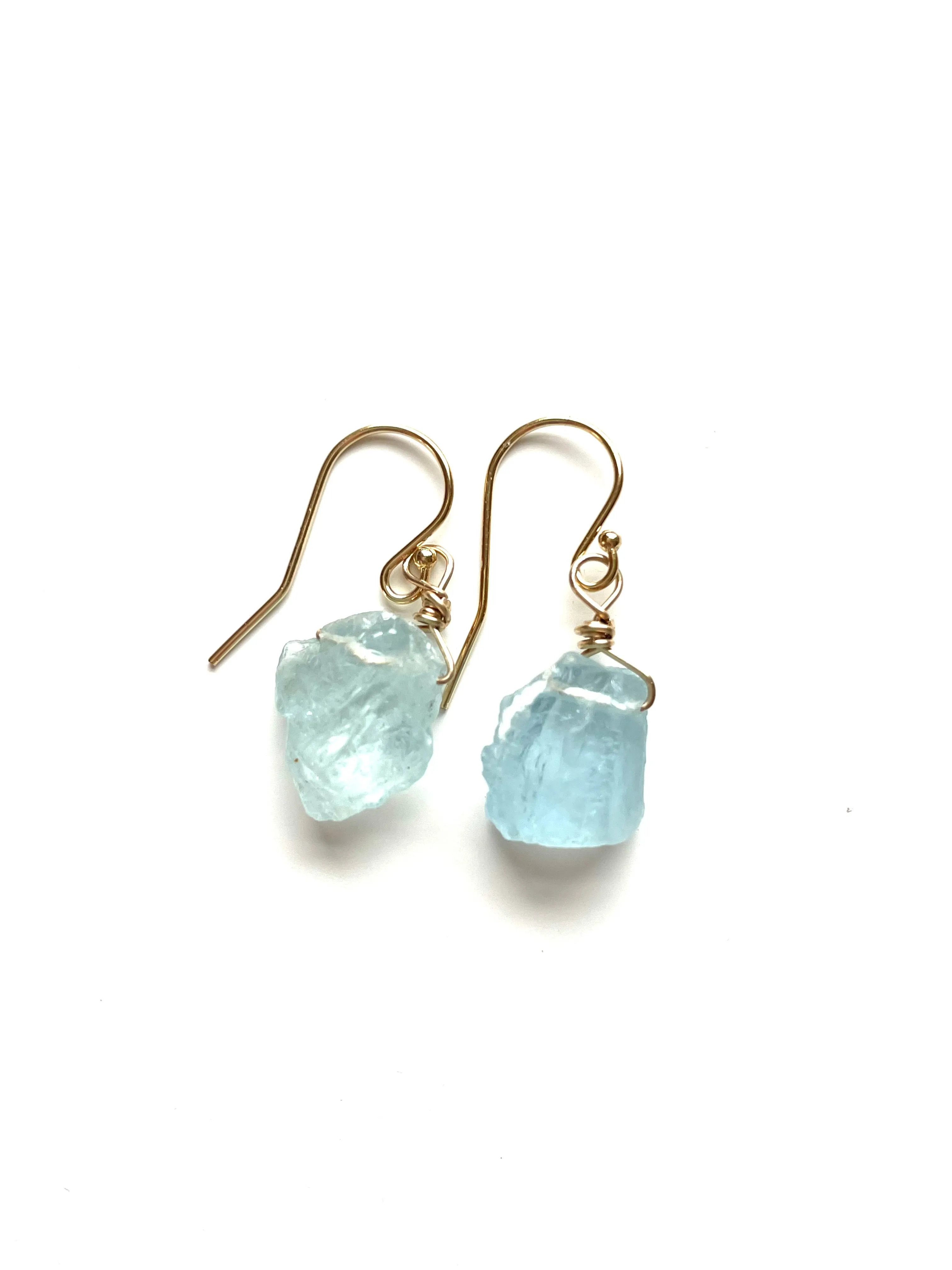 Dainty Raw Natural Aquamarine Earrings Gold Filled or Sterling Silver