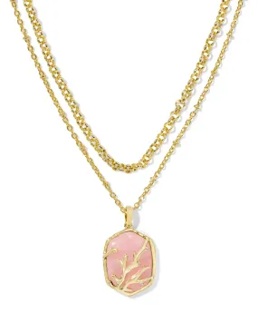 Daphne Coral Frame Multi Strand Gold Rose Quartz