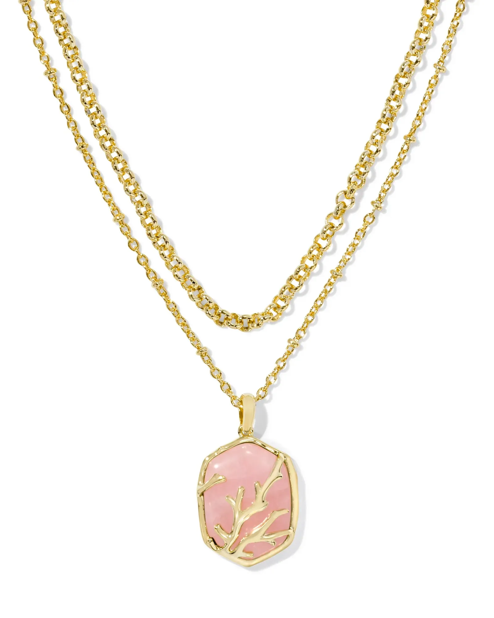 Daphne Coral Frame Multi Strand Gold Rose Quartz