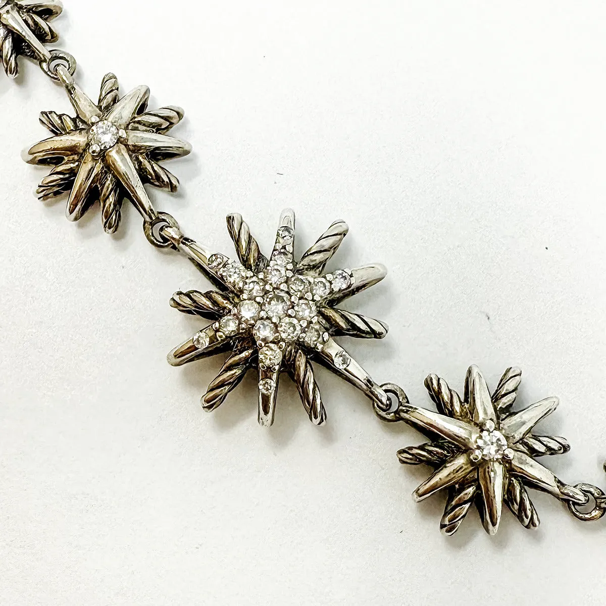 David Yurman Sterling Silver Diamond Five Station Starburst Bracelet