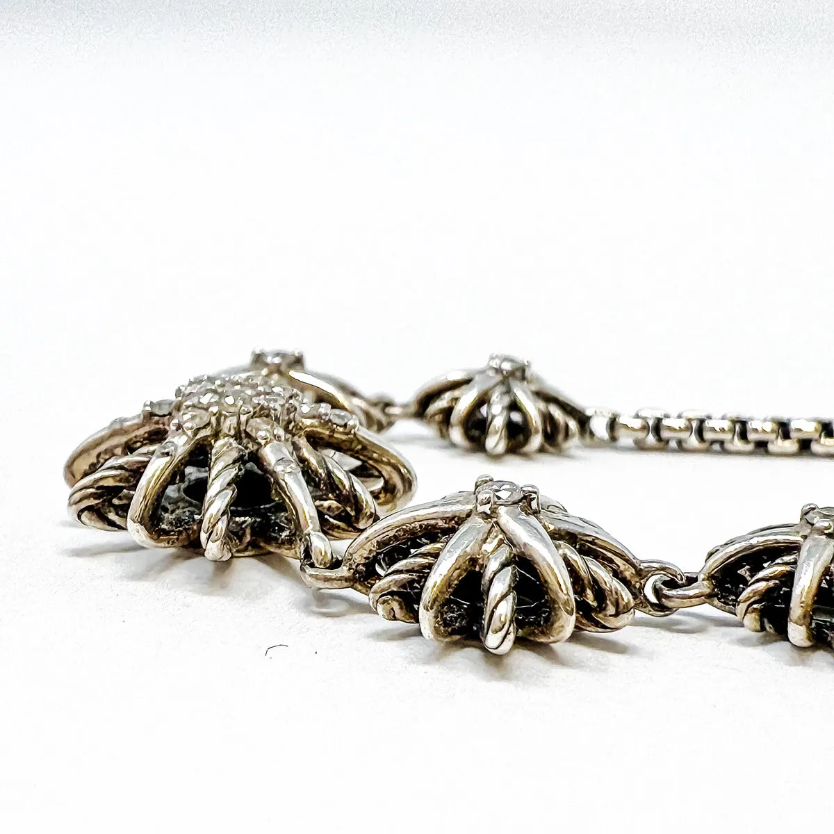 David Yurman Sterling Silver Diamond Five Station Starburst Bracelet