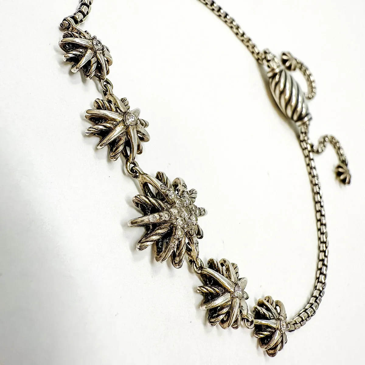 David Yurman Sterling Silver Diamond Five Station Starburst Bracelet