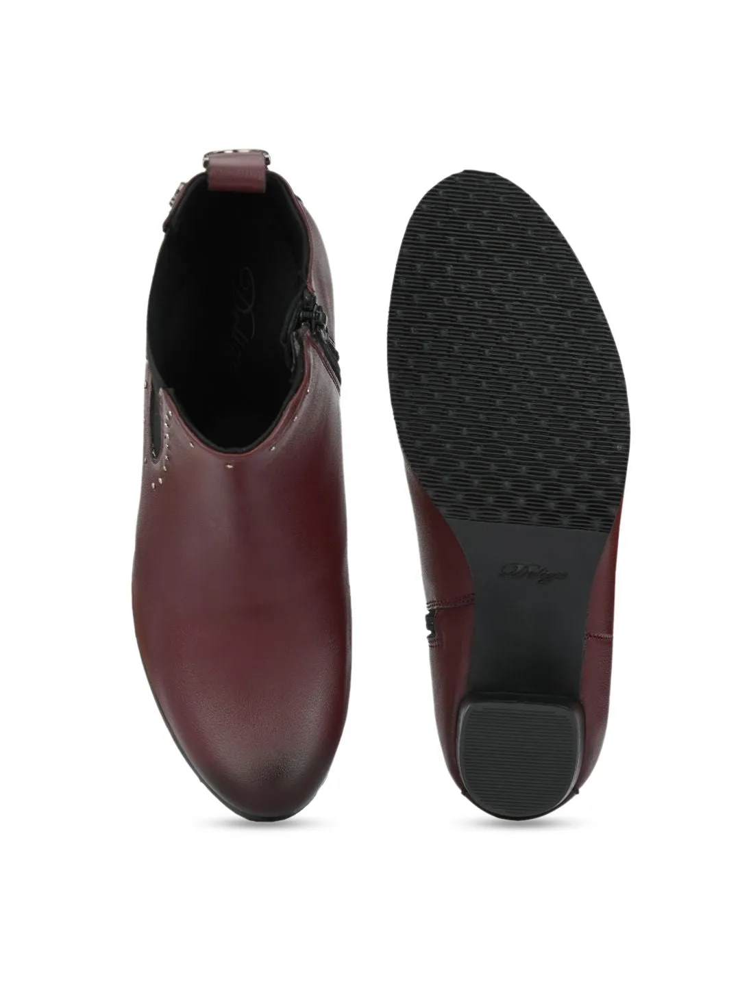 Delize Women Cherry Red Solid Heeled Boots