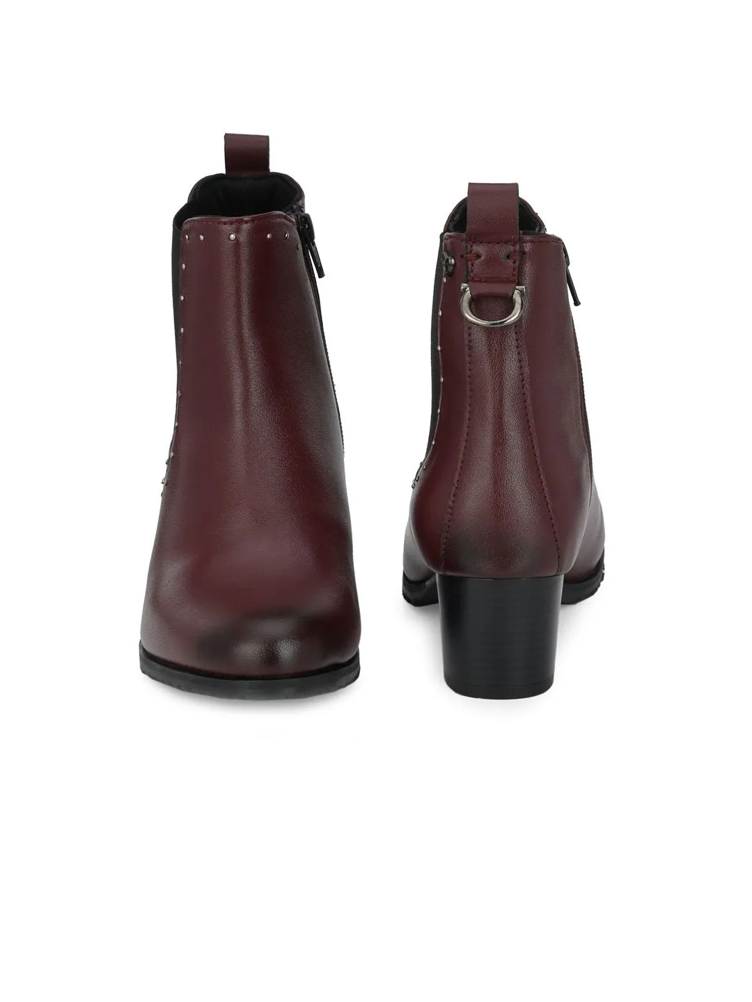 Delize Women Cherry Red Solid Heeled Boots