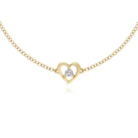 Diamantarmband, 9 Karat Gelbgold Diamant Rund Einzel Stein Herz 19cm Armband