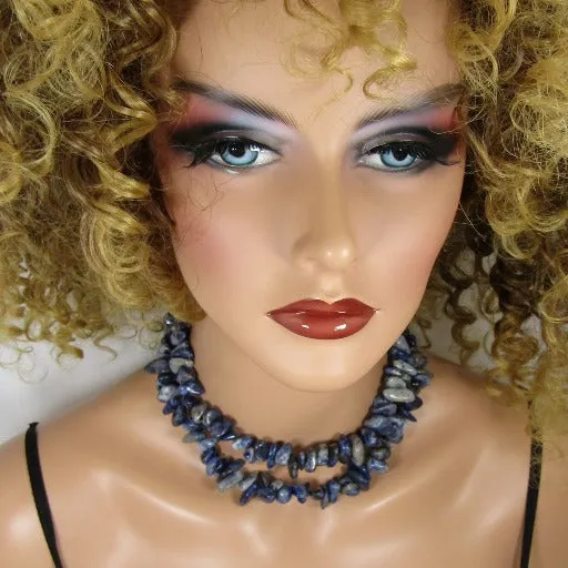 Double Strand Blue Gemstone Necklace