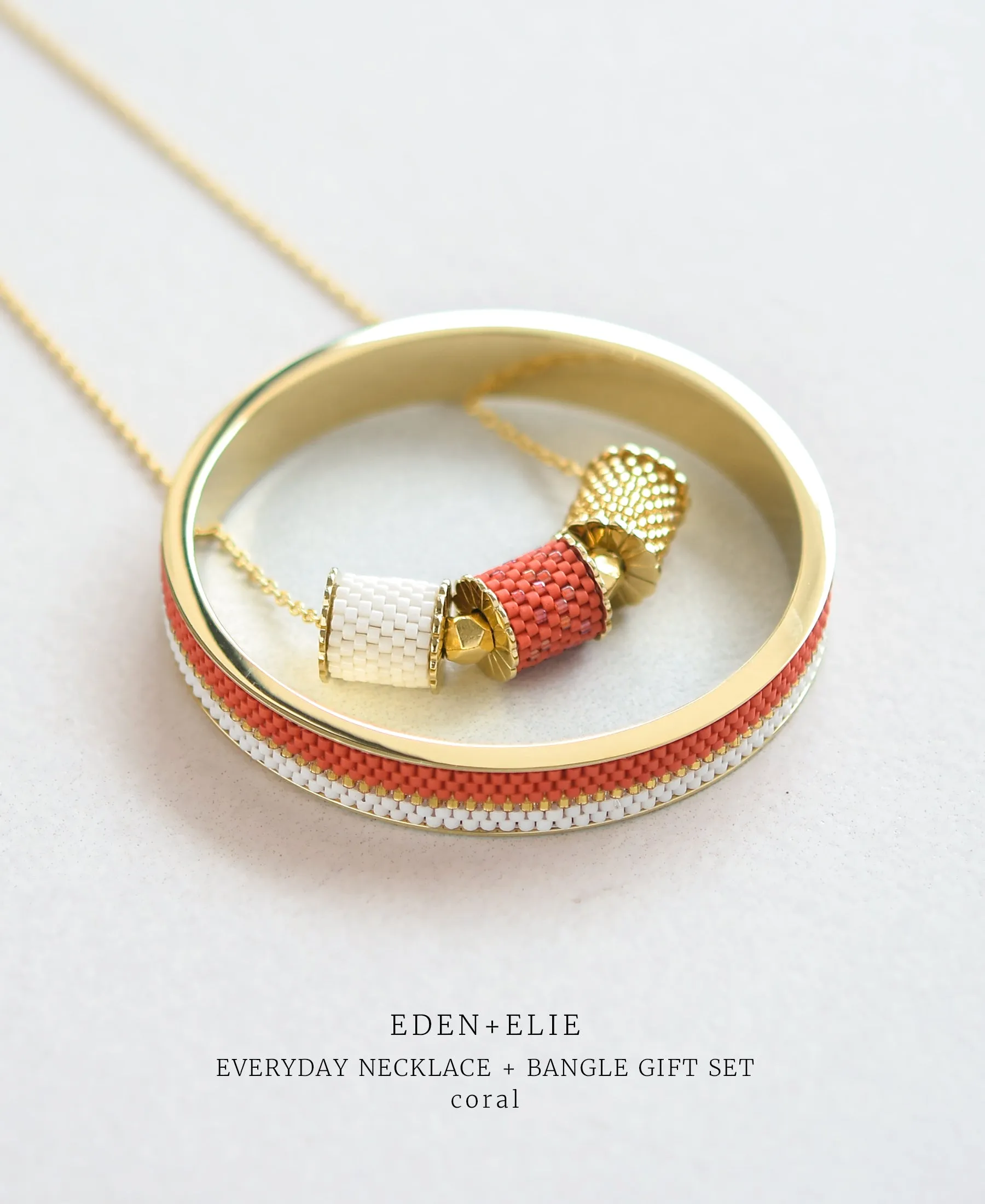 EDEN   ELIE Everyday Adjustable Length Necklace   Bangle Set - coral red