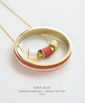 EDEN   ELIE Everyday Adjustable Length Necklace   Bangle Set - coral red