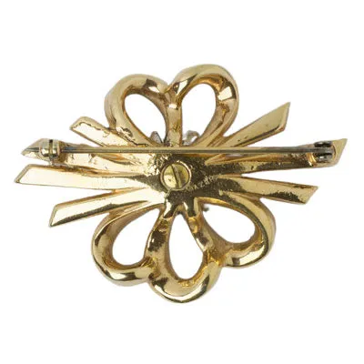 Emerald, Diamanté & Gold Bow Brooch by Mazer Bros.