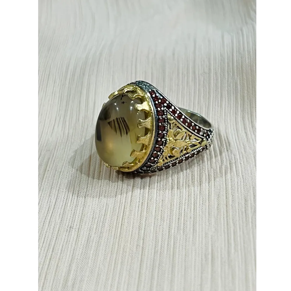 Eye of the Tiger Sterling Silver Mens Islamic Ottoman Ring
