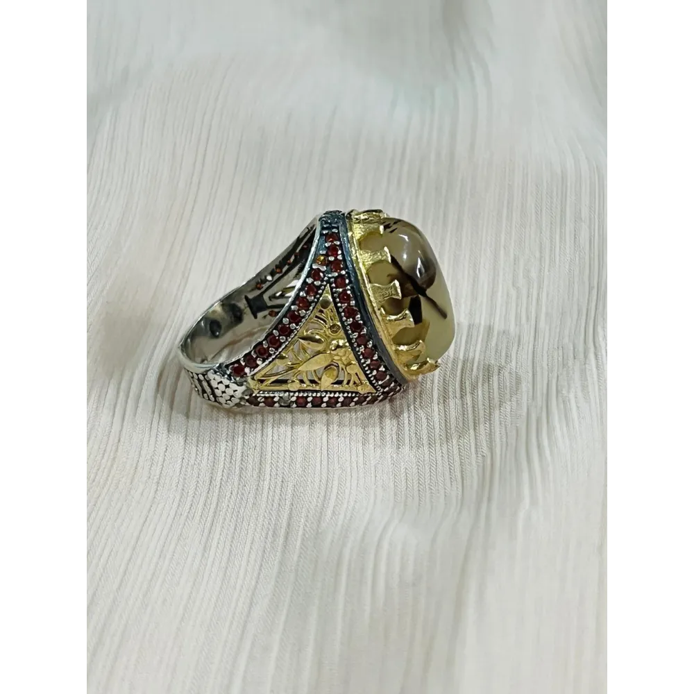 Eye of the Tiger Sterling Silver Mens Islamic Ottoman Ring