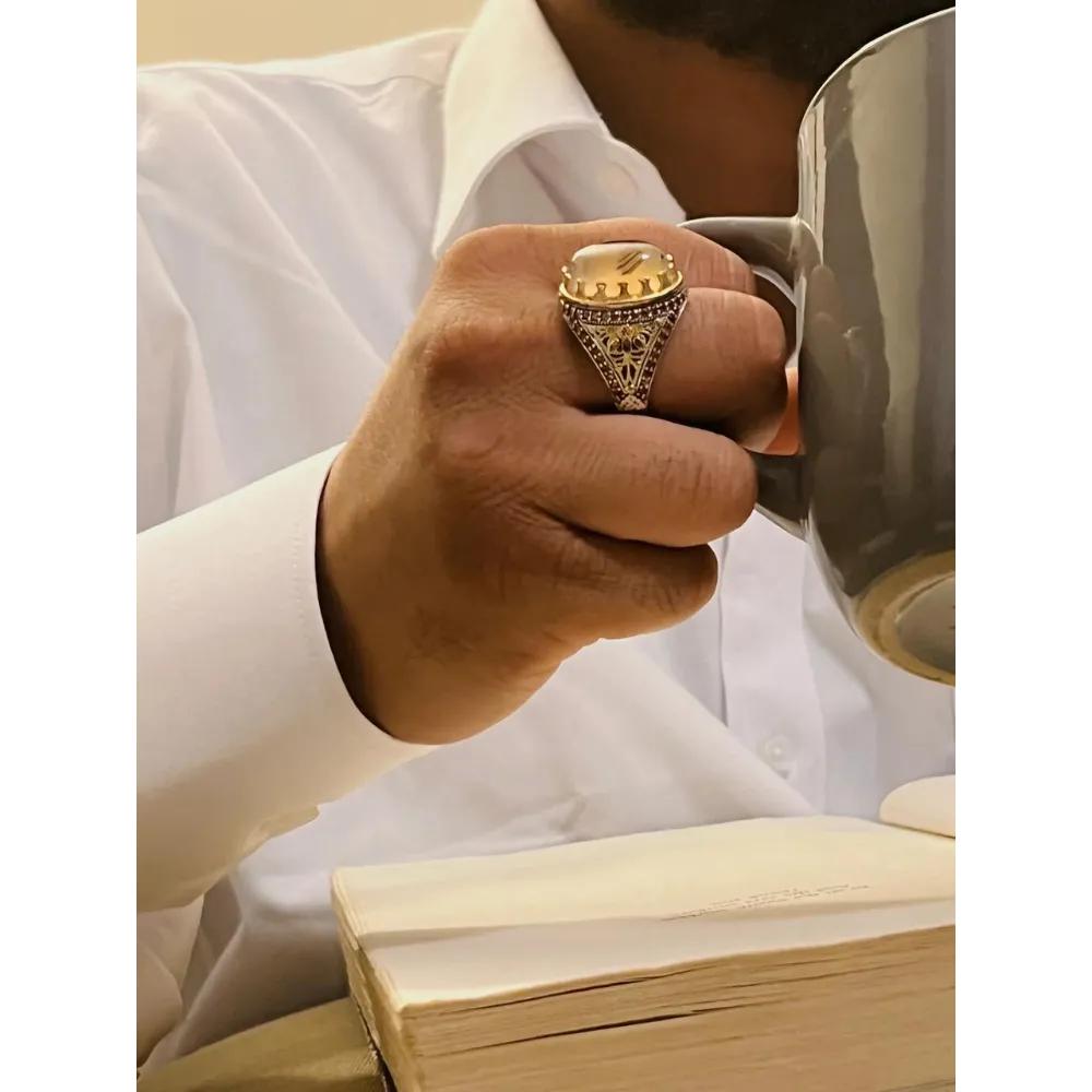 Eye of the Tiger Sterling Silver Mens Islamic Ottoman Ring