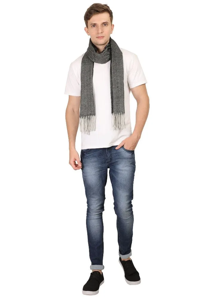 FabSeasons Dark Grey Men's Casual Self Design Acrylic Woolen Muffler, Scarf