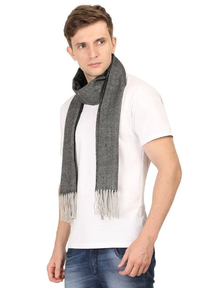 FabSeasons Dark Grey Men's Casual Self Design Acrylic Woolen Muffler, Scarf