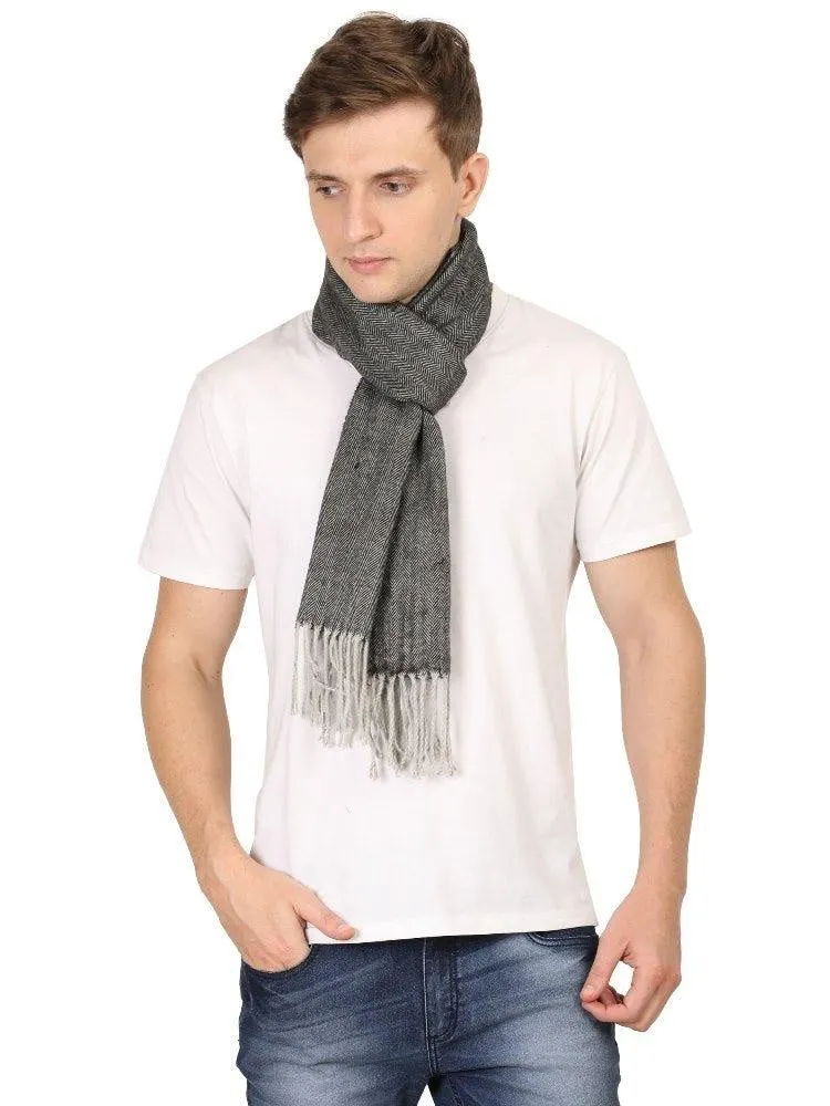 FabSeasons Dark Grey Men's Casual Self Design Acrylic Woolen Muffler, Scarf