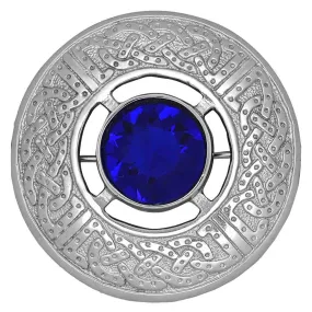 Fancy Blue Stone Fly Plaid Brooch Silver
